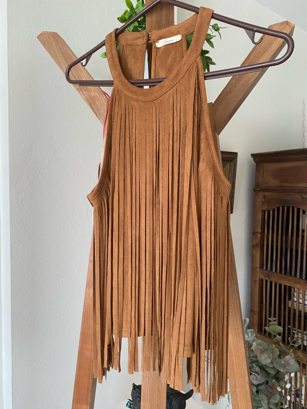 Fringe Suede Tank Top - Brown